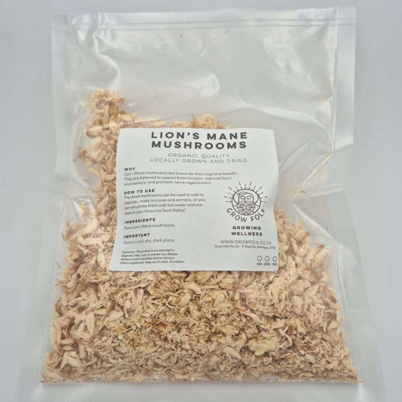 Lions Mane Mushrooms Dried Chopped Grow Folk 50g