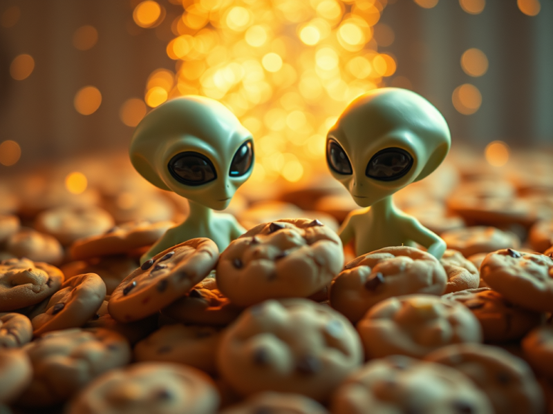 cartoon like image of aliens with cookies miracle like