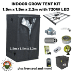 Indoor Grow Tent 1.5m x 1.5m x 2.2m with 720W LED Grow Light Kit