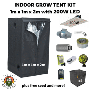 Indoor Grow Tent 1m x 1m x 2m with 200W LED Grow Light Kit